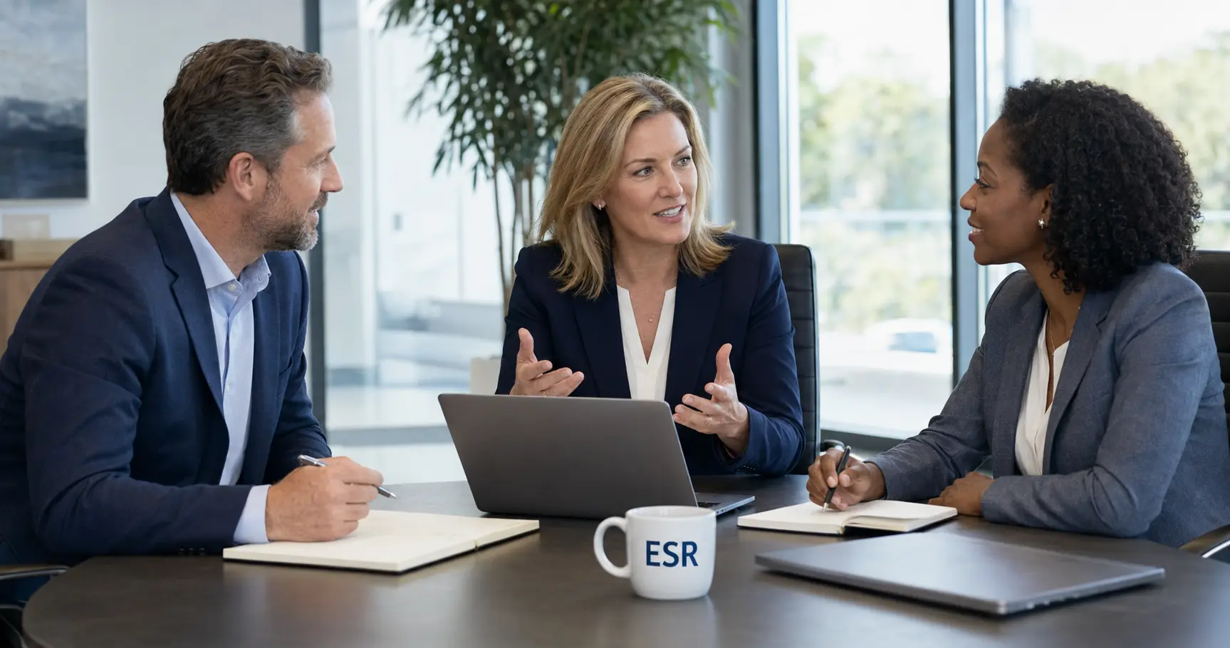 Energy executives meeting about commercial growth and recruiting strategy