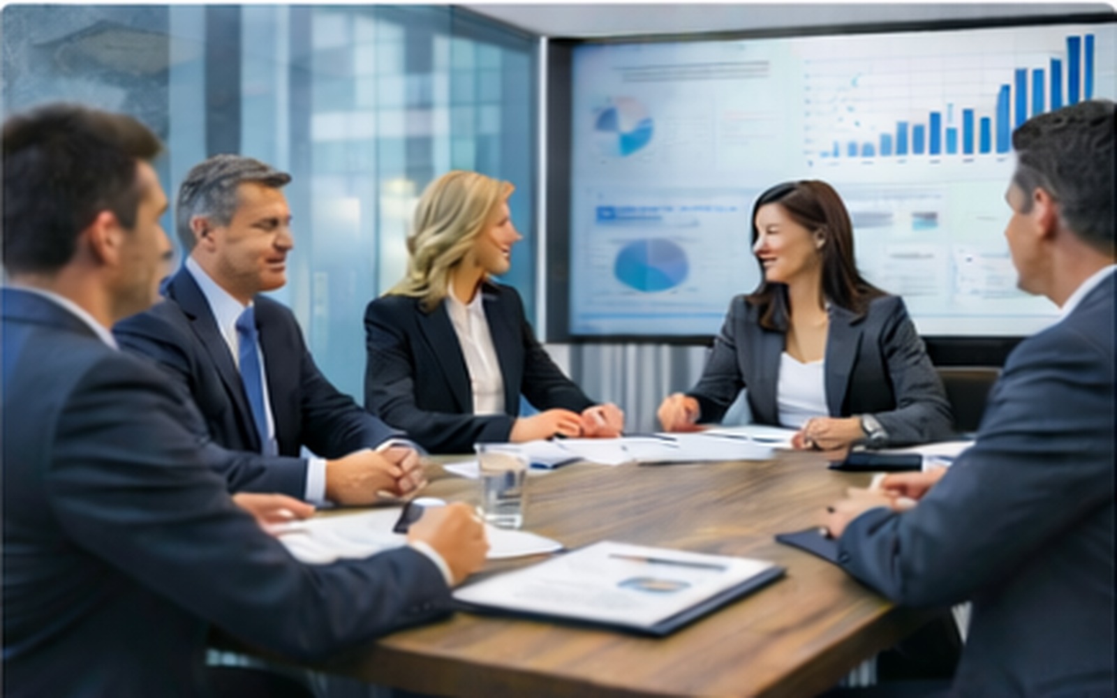 Business discussion scene representing energy sales hiring strategy