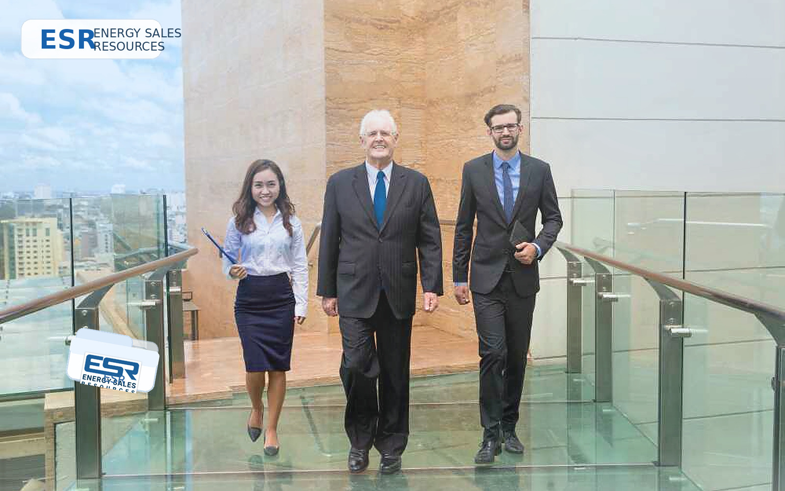 Professional business scene representing confidential recruiting conversations