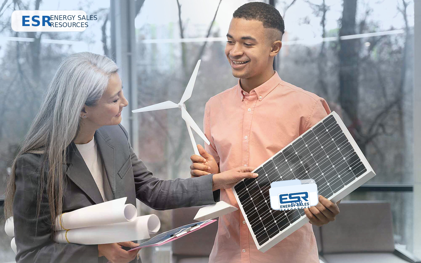 Professional recruiting privacy and information-handling scene with ESR folders